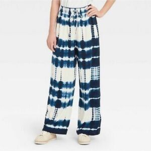 Knox Rose Shibori Tie-Dye Linen Wide Leg Summer Pants Large NWT